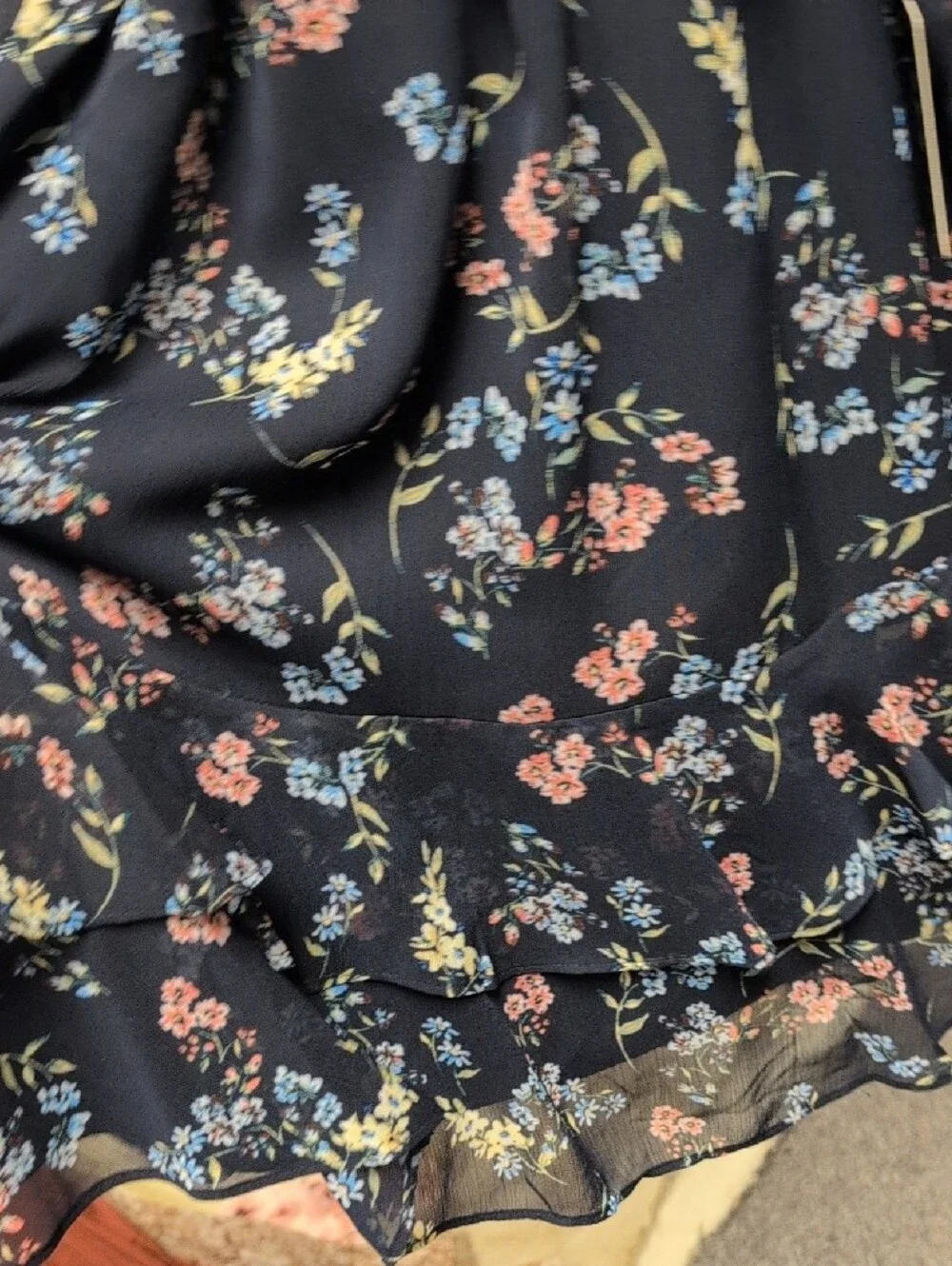 Express Navy Floral Tiered Dress with Delicate Blooms - Picture 4 of 8
